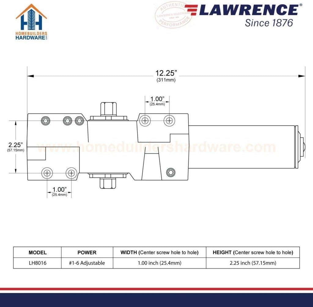 Lawrence Heavy Duty Door Closer Commercial Grade 1 - Adjustable 6-Speed Delayed-Action Door Control with 3 Pistons – Flexible Installation with Included Hardware - Lawrence Hardware LH816